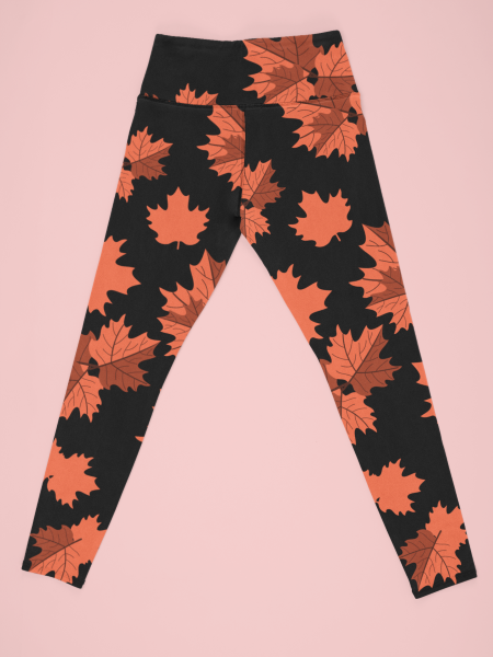 Dry Leafs Printed Black Leggings