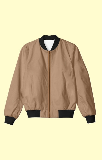 UNISEX Solid Plain Bomber Jacket - Brown