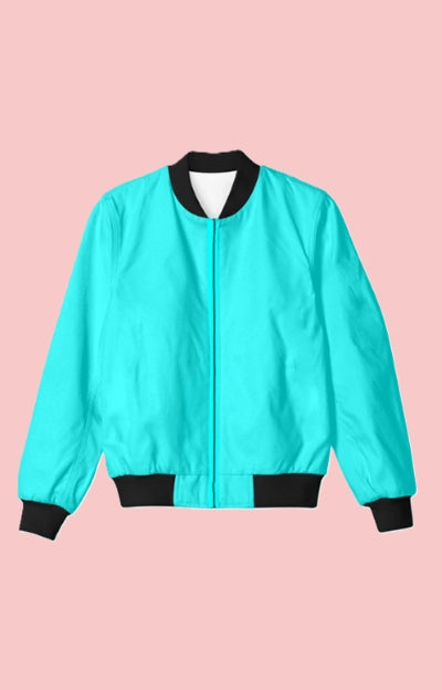 UNISEX Solid Plain Bomber Jacket - Cyan