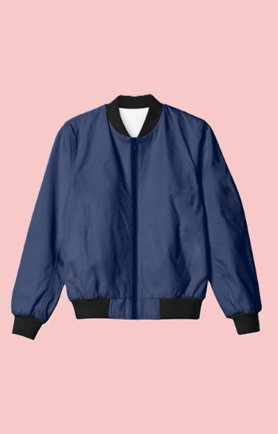 UNISEX Solid Plain Bomber Jacket - Dark Blue