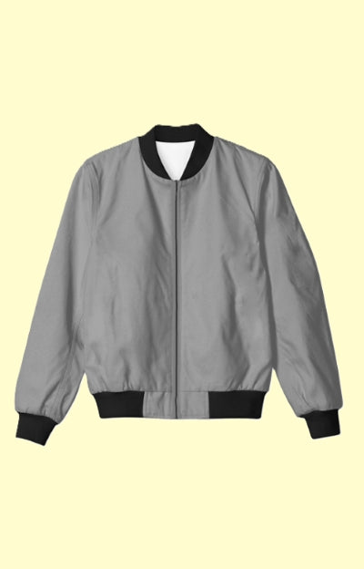 UNISEX Solid Plain Bomber Jacket - Gray