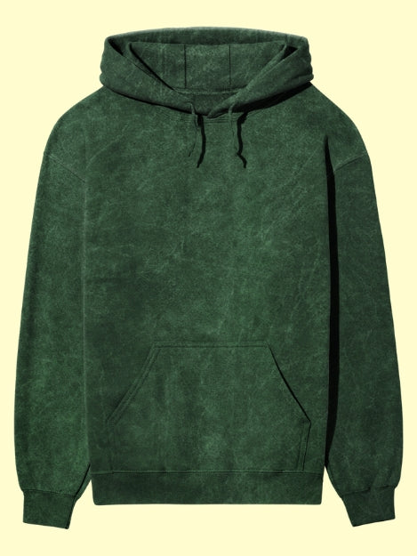 UNISEX Solid Plain Acid Wash Hoodie - Bottle green