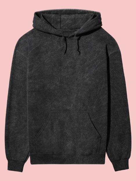 UNISEX Solid Plain Acid Wash Hoodie - Black