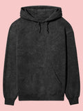 UNISEX Solid Plain Acid Wash Hoodie - Black