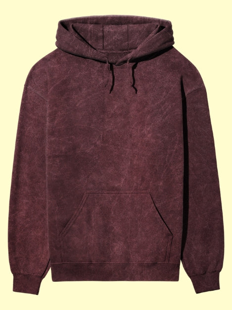 UNISEX Solid Plain Acid Wash Hoodie - Maroon