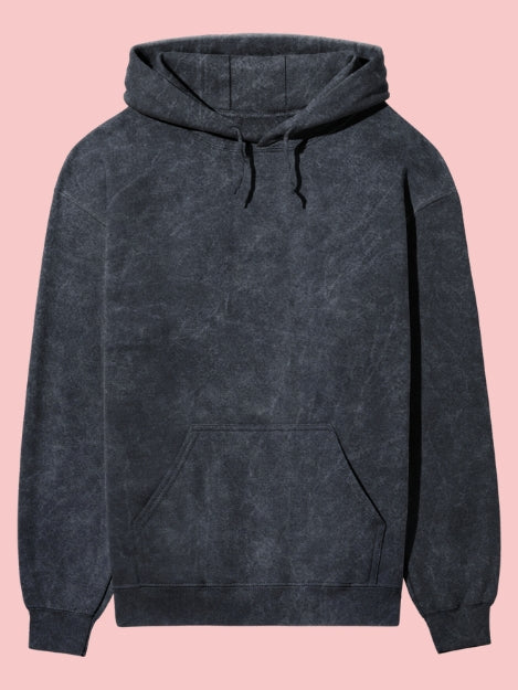 UNISEX Solid Plain Acid Wash Hoodie - Navy blue