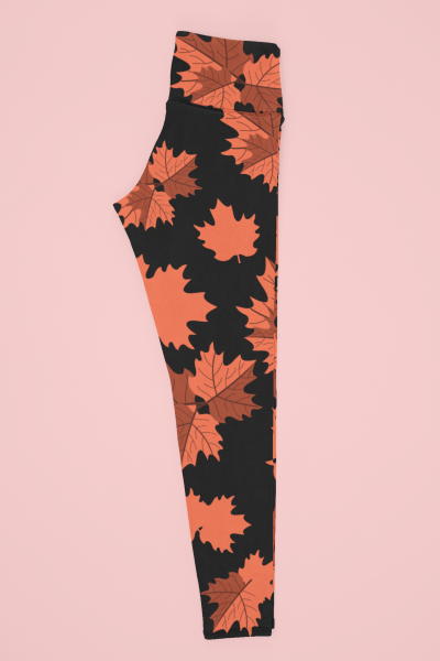 Dry Leafs Printed Black Leggings