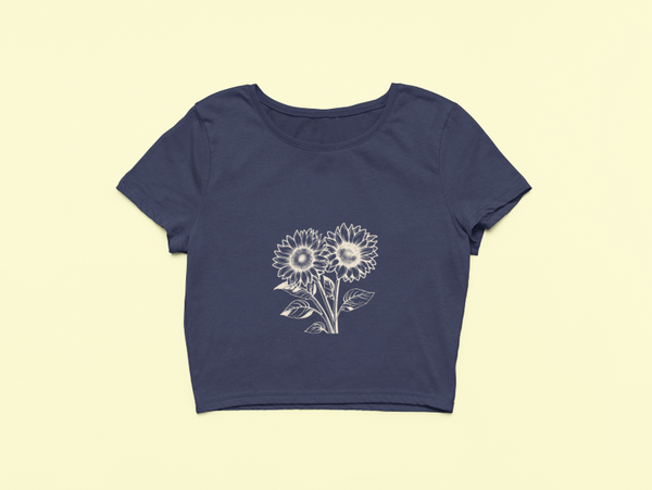 Sun Flower Print Navy Blue Crop Top