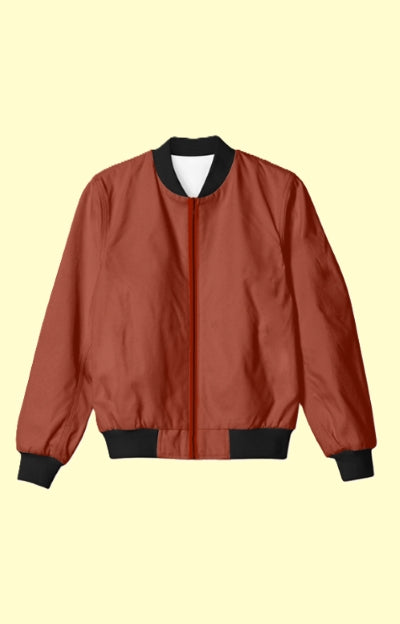 UNISEX Solid Plain Bomber Jacket - Red Orange