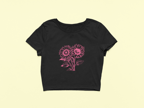 Sun Flower Print Black Crop Top