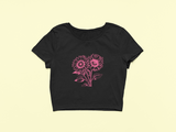 Sun Flower Print Black Crop Top