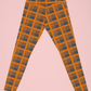 Checked Orange Lines Printed Black Leggings
