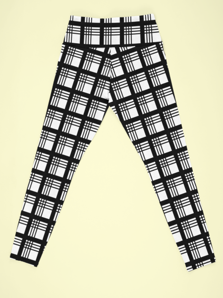 Black Checked Lines White Printed Leggings