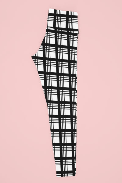 Black Checked Lines White Printed Leggings