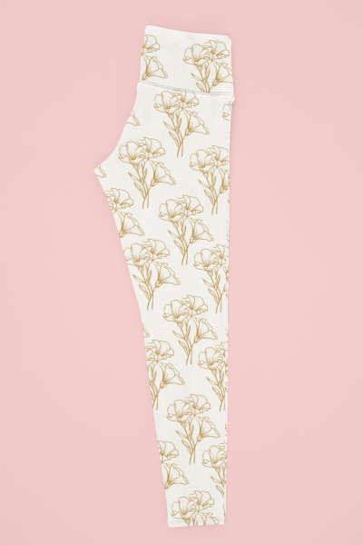 Hibiscus Floral Outline Printed Leggings