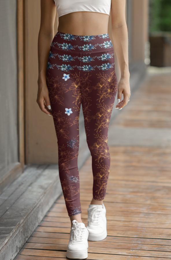 Multi Floral Printed Brickred Leggings