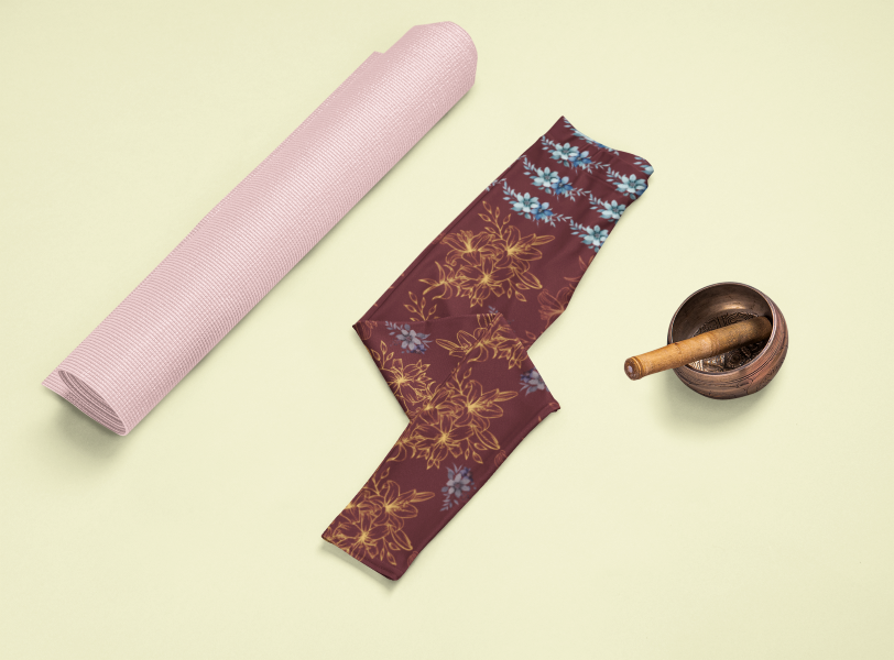 Multi Floral Printed Brickred Leggings