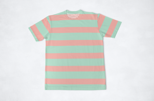 Pink And Blue Striped Sports wear T-shirt