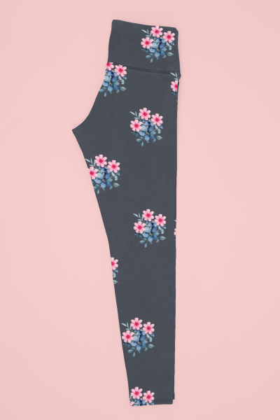 Pink Floral Printed Navy Blue Leggings