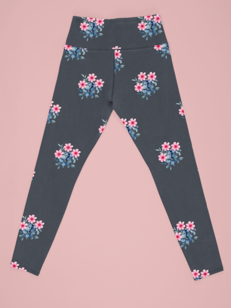 Pink Floral Printed Navy Blue Leggings