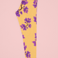 Purple Leaves Printed Yellow Leggings