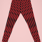 Geometric Half Curved Red Lines Printed Black Leggings