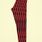 Geometric Half Curved Red Lines Printed Black Leggings