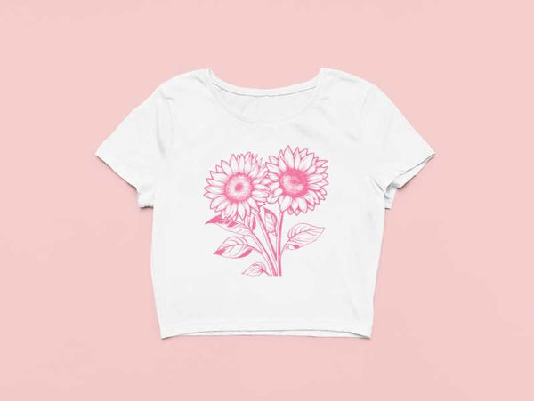 Sun Flower Print White Crop Top - My Store