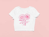 Sun Flower Print White Crop Top - My Store